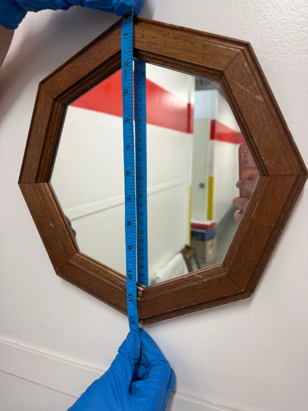 Octagonal Brown Wood Wall Mirror - Classic Home Accent